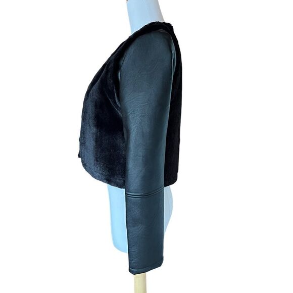 Sam Edelman Gabby Black Faux Fur and Vegan Leather Cropped Jacket Size Small - Picture 5 of 12